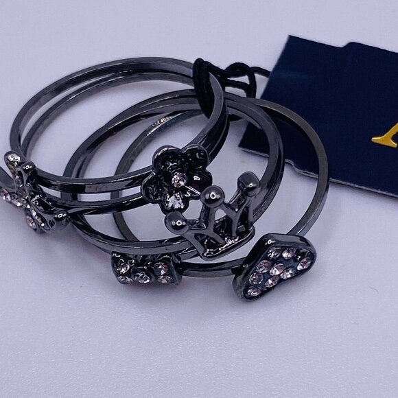 Aura Black Rhinestone Metal Rings 6 New Heart Bird Flower Stackable - Picture 2 of 6